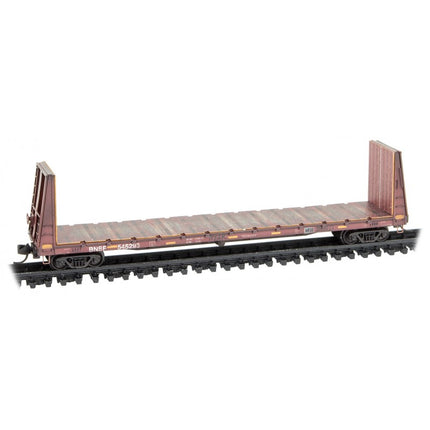 Micro Trains N Scale 61' Standard Bulkhead Flat Car Weathered Foam 3-Pack BNSF 545129, 545293, 545404 - Rel. 6/23