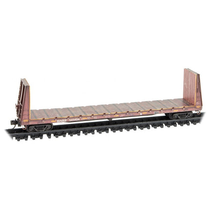 Micro Trains N Scale 61' Standard Bulkhead Flat Car Weathered Foam 3-Pack BNSF 545129, 545293, 545404 - Rel. 6/23