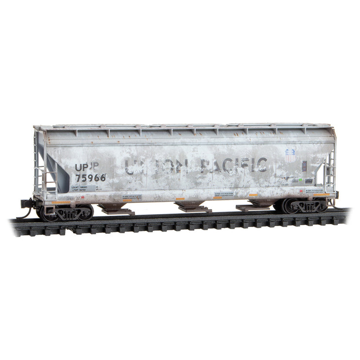 Micro Trains N Scale Union Pacific Weathered 3-Bay Covered Hopper 4-Pack FOAM RD# UP 75966, 75997, 75956, 76029