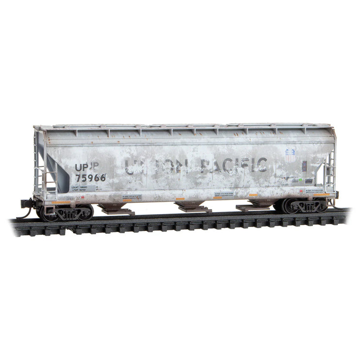 Micro Trains N Scale Union Pacific Weathered 3-Bay Covered Hopper 4-Pack JEWEL Case RD# UP 75966, 75997, 75956, 76029