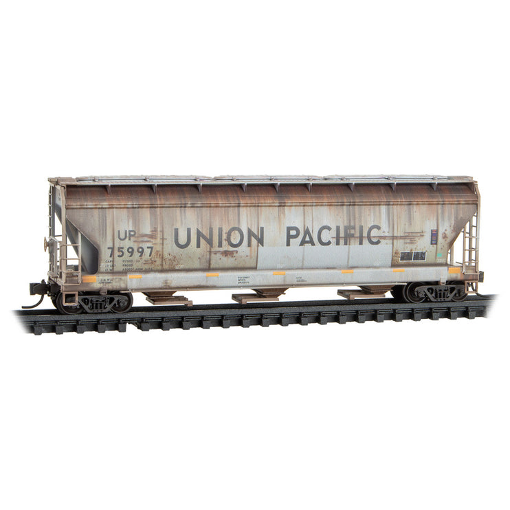 Micro Trains N Scale Union Pacific Weathered 3-Bay Covered Hopper 4-Pack FOAM RD# UP 75966, 75997, 75956, 76029