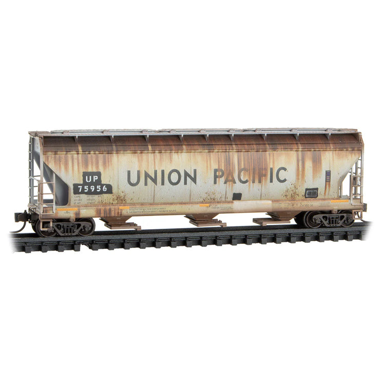 Micro Trains N Scale Union Pacific Weathered 3-Bay Covered Hopper 4-Pack JEWEL Case RD# UP 75966, 75997, 75956, 76029