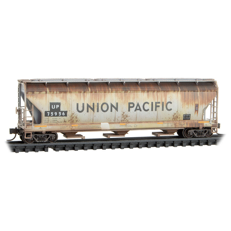 Micro Trains N Scale Union Pacific Weathered 3-Bay Covered Hopper 4-Pack FOAM RD# UP 75966, 75997, 75956, 76029