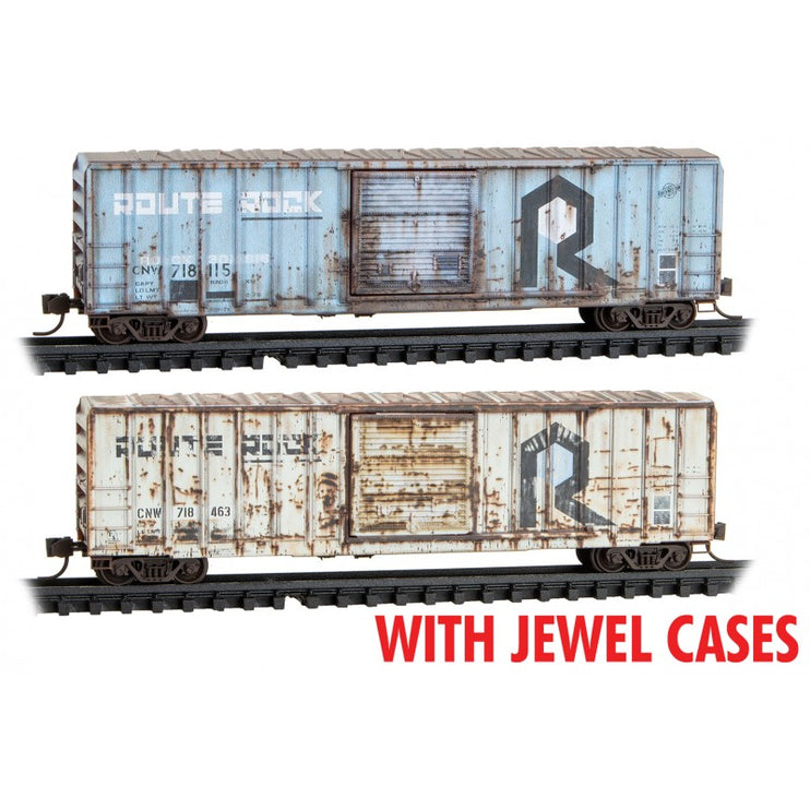 Micro Trains Line N CNW/ex-RI Rd# 718115, 718463 Weathered 2-pack Jewel Case