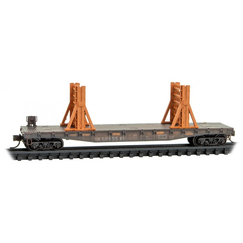 Micro Trains N Scale 50' Flatcar Weathered w/Ribbon Rail Rack Kit Norfolk Southern Set #2 3 Pack Jewel Cases