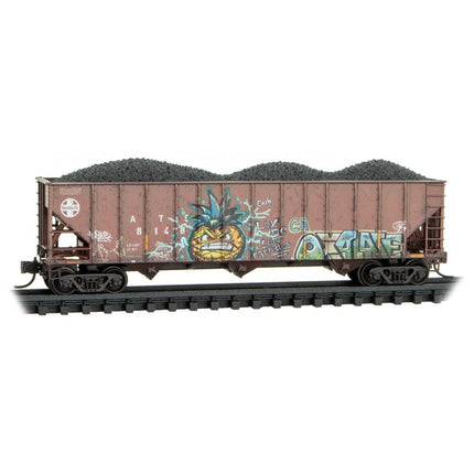 Micro Trains N Scale 100-Ton 3-Bay Ribside Open Hopper w/Coal Load Weathered Santa Fe 3 Pack Foam Nest