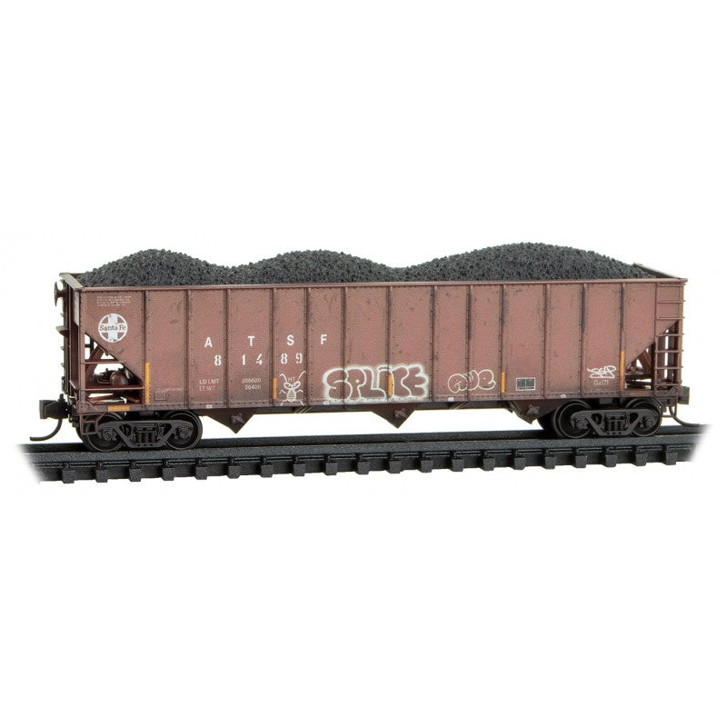 Micro Trains N Scale 100-Ton 3-Bay Ribside Open Hopper w/Coal Load Weathered Santa Fe 3 Pack Foam Nest