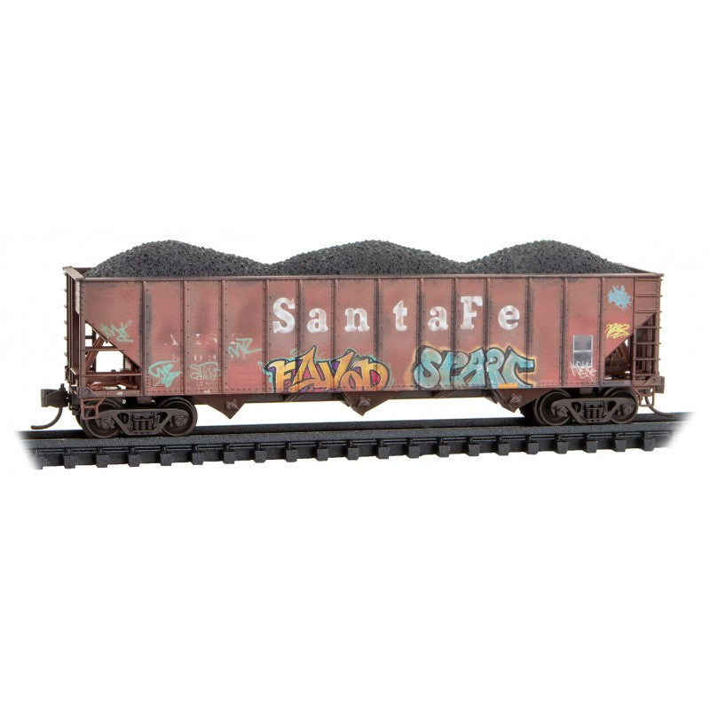 Micro Trains N Scale 100-Ton 3-Bay Ribside Open Hopper w/Coal Load Weathered Santa Fe 3 Pack Foam Nest