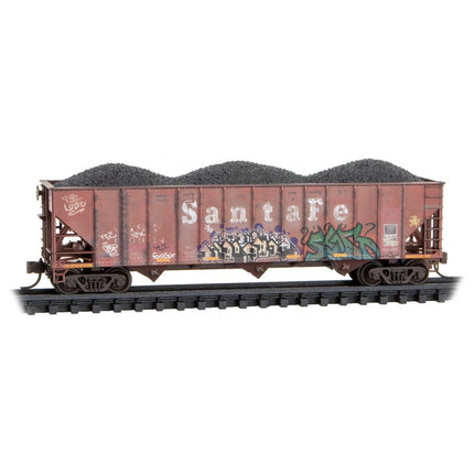 Micro Trains N Scale 100-Ton 3-Bay Ribside Open Hopper w/Coal Load Weathered Santa Fe 3 Pack Foam Nest