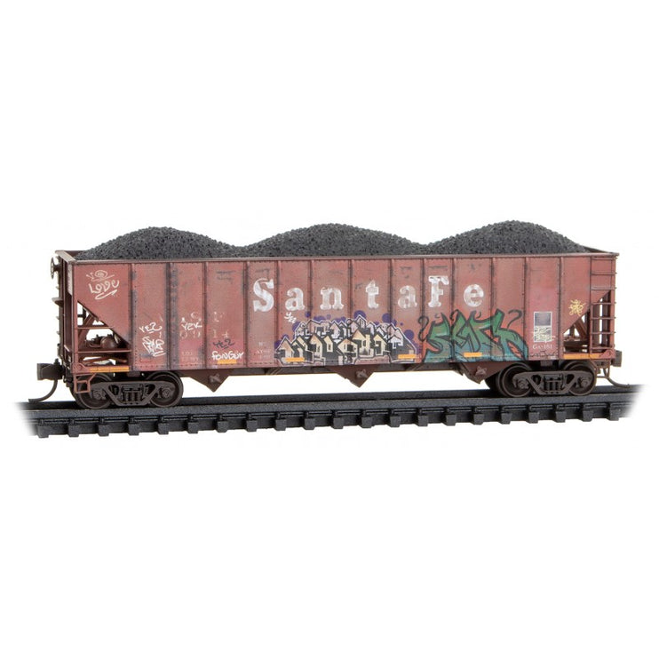 Micro Trains N Scale 100-Ton 3-Bay Ribside Open Hopper w/Coal Load Weathered Santa Fe 3 Pack Foam Nest