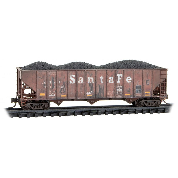 Micro Trains N Scale 100-Ton 3-Bay Ribside Open Hopper w/Coal Load Weathered Santa Fe 3 Pack Foam Nest