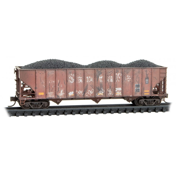 Micro Trains N Scale 100-Ton 3-Bay Ribside Open Hopper w/Coal Load Weathered Santa Fe 3 Pack Foam Nest