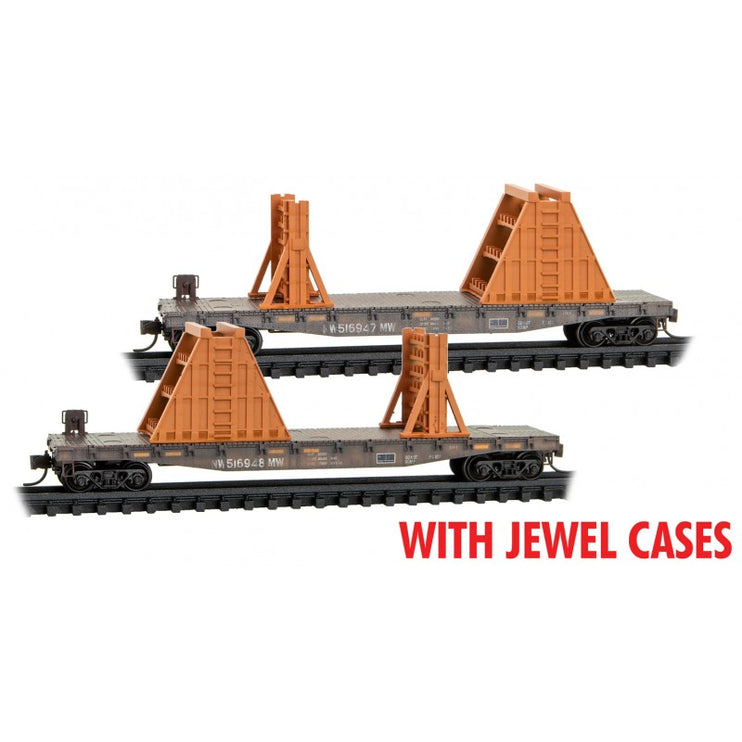 Micro Trains N Scale Norfolk Southern Ribbon Rail Flat Cars 2 Pack Jewel Case Rd# 516947, 516948