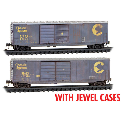 Micro Trains N Scale Chessie System 50' Standard Box Car Weathered 2-Pack With Jewel Cases RD# B&O 22244, 475598