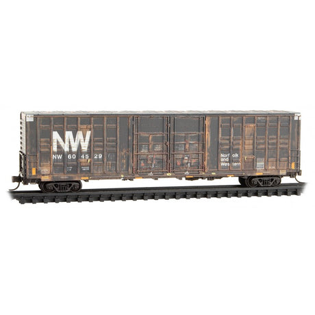 Micro Trains N Scale 60'Box Car Excess Height Double Plug Door Waffle Side-Weathered NS/ex-N&W 2-pack Foam Insert Norfolk Southern (NW) 604529, 604532