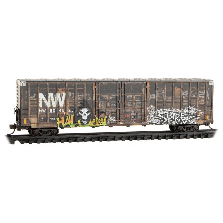 Micro Trains N Scale 60'Box Car Excess Height Double Plug Door Waffle Side-Weathered NS/ex-N&W 2-pack Foam Insert Norfolk Southern (NW) 604529, 604532