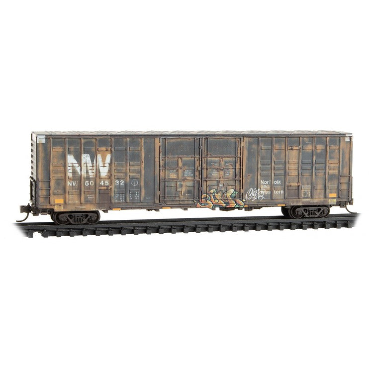 Micro Trains N Scale 60'Box Car Excess Height Double Plug Door Waffle Side-Weathered NS/ex-N&W 2-pack Foam Insert Norfolk Southern (NW) 604529, 604532