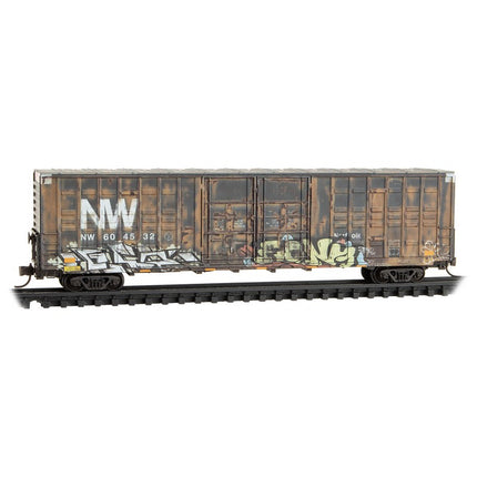 Micro Trains N Scale 60'Box Car Excess Height Double Plug Door Waffle Side-Weathered NS/ex-N&W 2-pack Foam Insert Norfolk Southern (NW) 604529, 604532