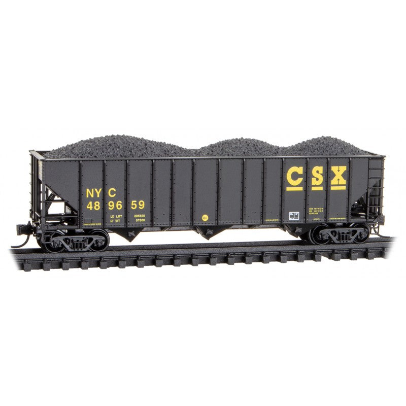 Micro Trains Line N Scale 100-Ton 3-bay Open hopper Rib Sides, w/ Coal Load, CSX RD# NYC 489659