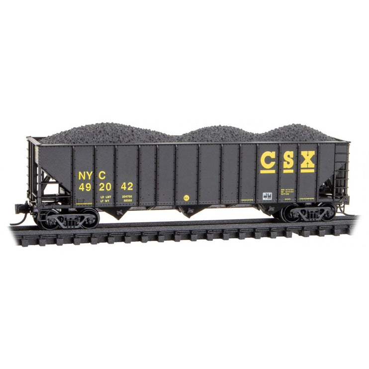 Micro Trains Line N Scale 100-Ton 3-bay Open hopper Rib Sides, w/ Coal Load, CSX RD# NYC 492042