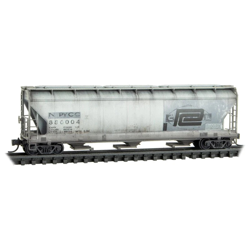 Micro Trains N Scale Conrail ex Penncentral Weathered 3 Bay Covered Hoppers Two Pack Jewel  Case