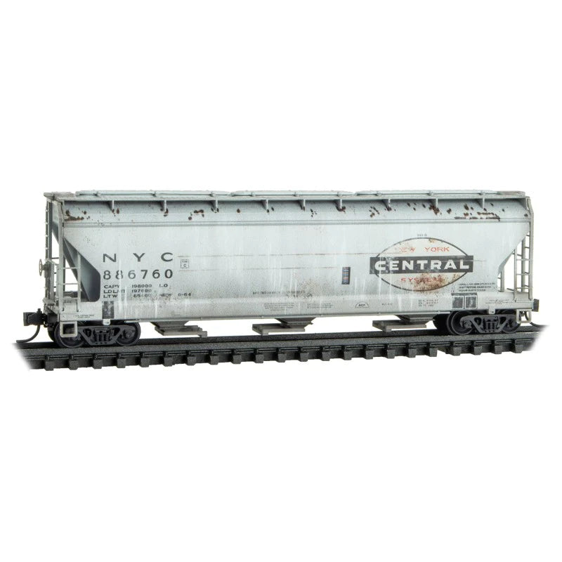 Micro Trains N Scale Conrail ex Penncentral Weathered 3 Bay Covered Hoppers Two Pack Jewel  Case