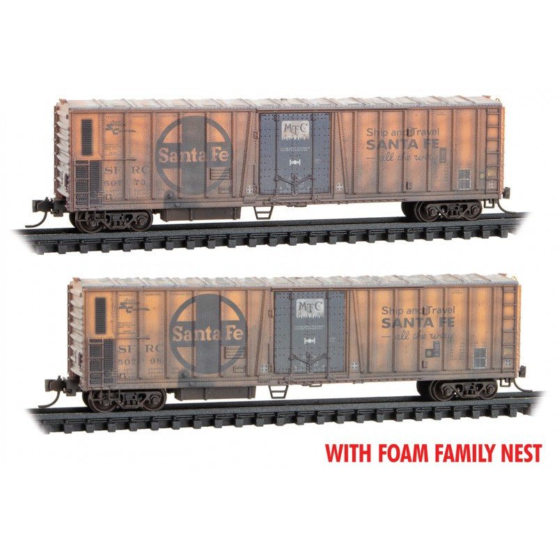Micro Trains N Scale Atchison Topeka & Santa Fe 51' Rib Side Mechanical Reefer w/o Roofwalk ATSF weathered 2-pack - Foam Family - Rel. 11/23