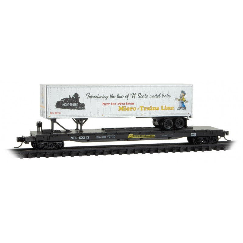 Micro Line Scale Micro Trains Line N Scale 57' Converted TOFC Flat Car with Trailer Med ...