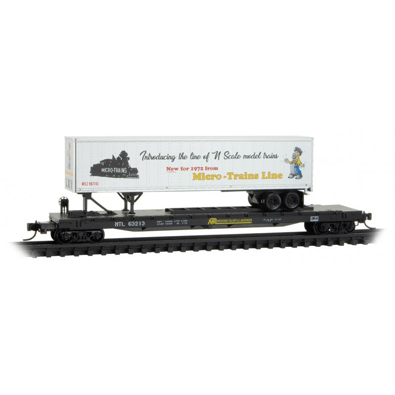 Micro Trains Line N Scale 57' Converted TOFC Flat Car with Trailer Medford, Talent & Lakecreek MT&L 70s/80s Rd# 63213
