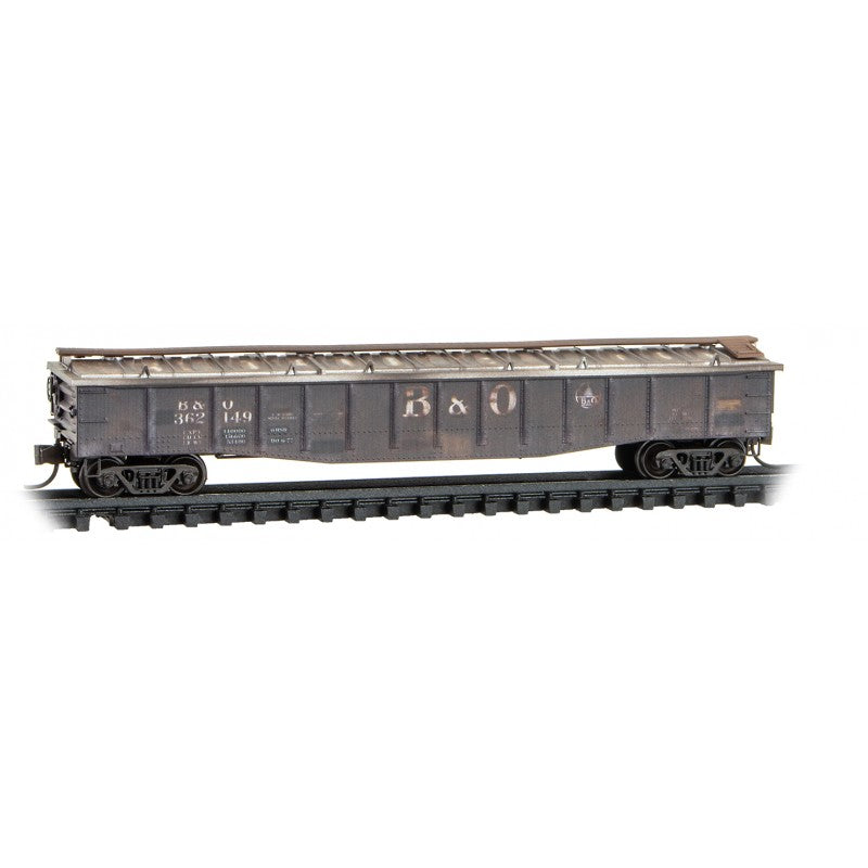 Micro Trains Line N 50' Steel Side Gondola with cover Baltimore & Ohio weathered 2-Pack Foam Family Nest RD# B&O 362026, 262149