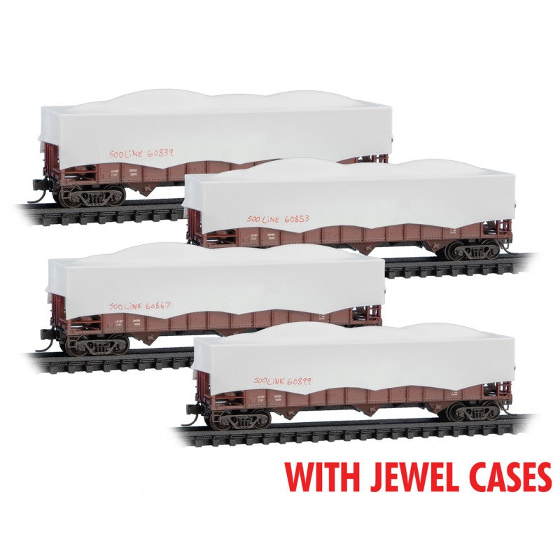 Micro Trains Line N Scale Canadian Pacific 100 Ton 3 Bay Rib Side Hopper with Tarps Jewel Case RD# CP SOO 60839, 60853, 60867, 60899