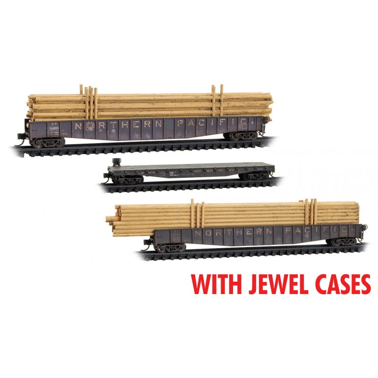 Micro Trains Line N Scale Northern Pacific Log Gondola 3-pack Jewel Case RD# NP 56059,56060, 62785