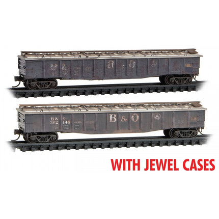 Micro Trains Line N 50' Steel Side Gondola with cover Baltimore & Ohio weathered 2-Pack JEWEL Case RD# B&O 362026, 262149