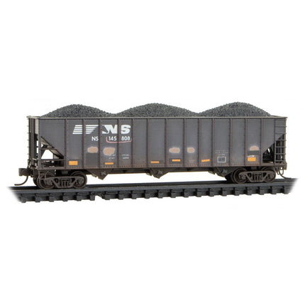 Micro Trains N Scale 100-Ton 3-Bay Open Hopper, Rib Sides, with Coal Load Norfolk & Southern RD# NS 145808 Rel. 03/24