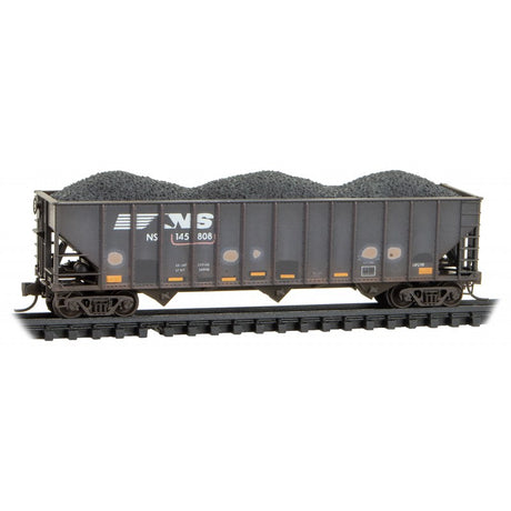 Micro Trains N Scale 100-Ton 3-Bay Open Hopper, Rib Sides, with Coal Load Norfolk & Southern RD# NS 145808 Rel. 03/24