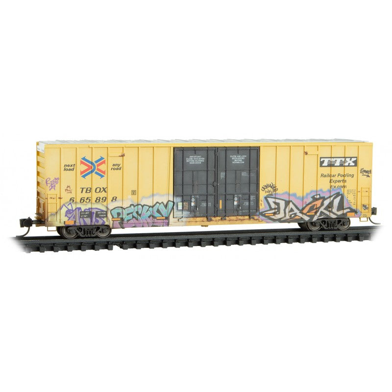Micro Trains N Scale TTX Weathered 60' Rib Side Double Plug High-Cube Boxcar Rd# TTX 665898