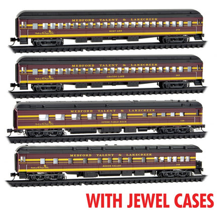 Micro Trains Line N Scale Medford, Talent & Lakecreek Dinner Excursion JEWEL Case 4 Pack RD# MTL 128, 152, 263, 278