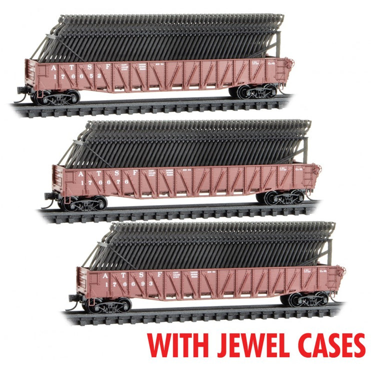 Micro Trains N Scale Atchison, Topeka and Santa Fe  50' Composite Gondola w/ Frame Load 3 Pack JEWEL Case RD# ATSF 176652, 176676, 176693