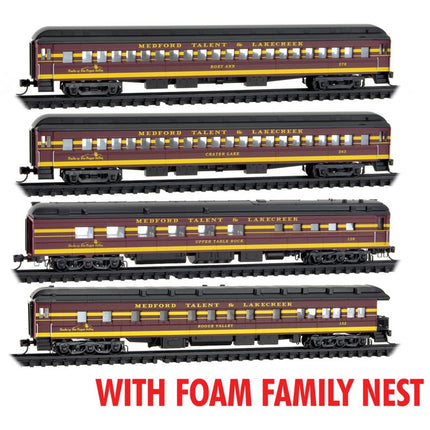 Micro Trains Line N Scale Medford, Talent & Lakecreek Dinner Excursion Foam Family Nest Pack 4-car RD# MTL 128, 152, 263, 278