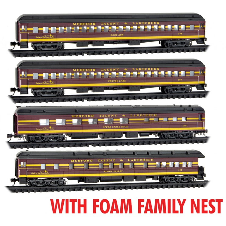 Micro Trains Line N Scale Medford, Talent & Lakecreek Dinner Excursion Foam Family Nest Pack 4-car RD# MTL 128, 152, 263, 278