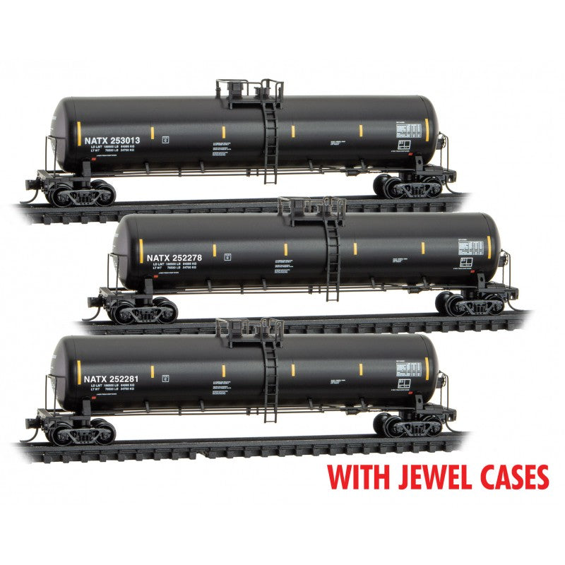 Micro Trains N Scale General Service Tank Car NATX 3-pack Jewel Cases RD# NATX 253013, 252278, 252281