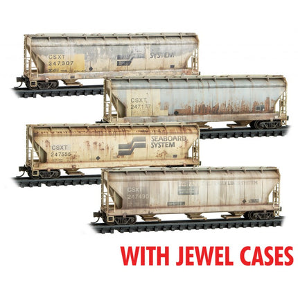 Micro Trains Line N Scale CSX ex-Family Lines 3 Bay Covered Hoppers 4-Pack Jewel Case