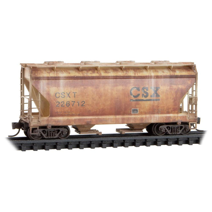 Micro Trains N Scale CSX Weathered 2-Bay Covered Hopper #226712 - Fusion Scale Hobbies