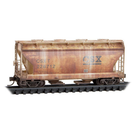 Micro Trains N Scale CSX Weathered 2-Bay Covered Hopper #226712 - Fusion Scale Hobbies