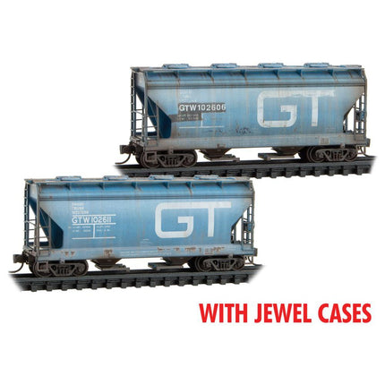 Micro Trains N Scale Grand Trunk Western 2-Bay Covered Hoppers Weathered 2-Pack With Jewel Cases