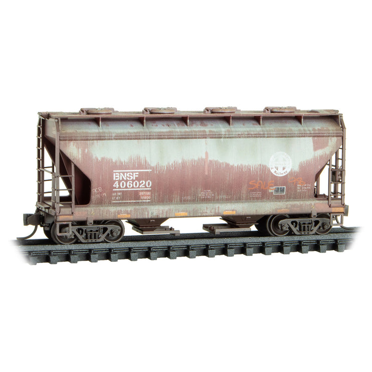 Micro Trains N Scale BNSF Covered Hopper Weathered 3-Pack RD# BNSF 406020, 406088, 406225