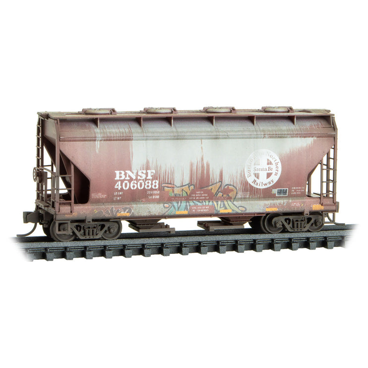 Micro Trains N Scale BNSF Covered Hopper Weathered 3-Pack RD# BNSF 406020, 406088, 406225