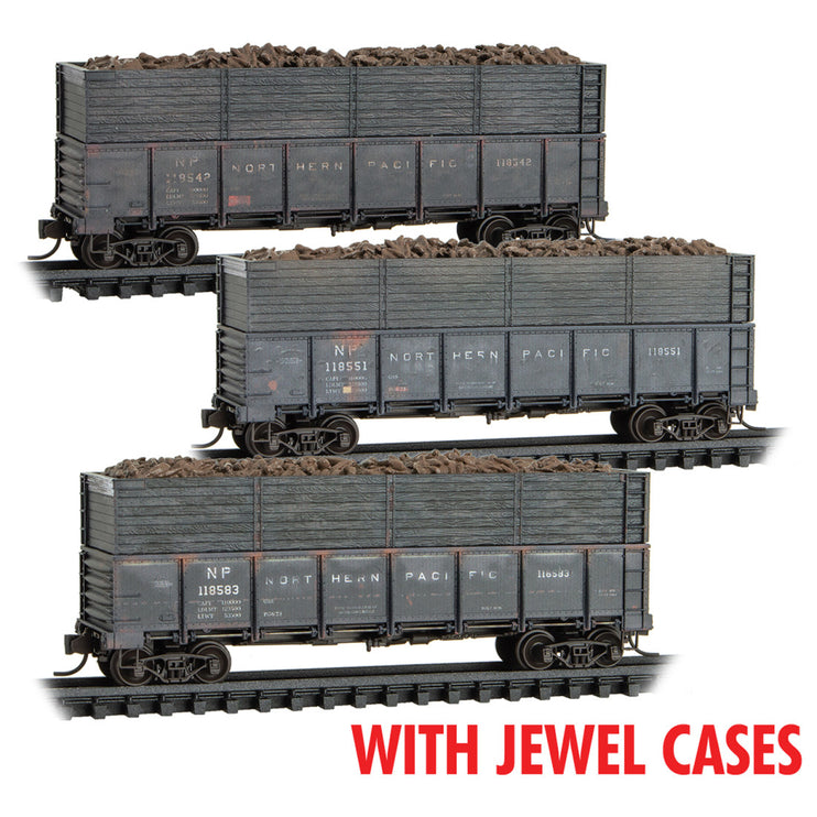 Micro Trains N Scale Northern Pacific weathered 3-pk w/beet load  JEWEL Cases RD# NP 118542, 118551, 118583