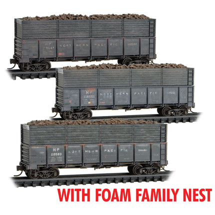 Micro Trains N Scale Northern Pacific weathered 3-pk w/beet load  Foam Family Nest RD# NP 118542, 118551, 118583 (Copy)