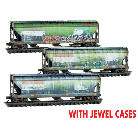 Micro Trains N Scale Montana Rail Link Weathered 3-Bay Covered Hopper w/ Elongated Hatches 3-Pack JEWEL Case RD# MRL 50002, 50007, 50024